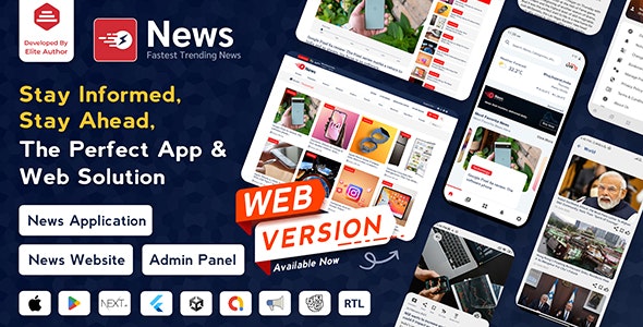 News App and Web -Flutter News App for Android and IOS App | News Website with Admin panel